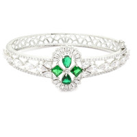 ZENEME Bracelet Rhodium-Plated Silver Toned Emerald Green American Diamond Studded Contemporary Kada Openable Bracelet For Women and Girls