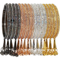 NMII Alloy Metal With Zircon Gemstone and Bells Latkan Linked Traditional Bangles Set For Girls and Women, (RB8_1213-Combo-2.6 Inches), Pack Of 16 Bangles Set
