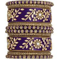 Peora Silk Thread Matching Floral Studded Bangle Set Bridal Chuda Chura Jewellery for Women Girls (Purple)|Rakhi Rakshabandhan Gift for Sister Bhabhi, Gifts for Women