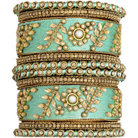 Peora Acrylic Alloy & Kundan Silk Thread Chuda Bangles Set for Women Girls (Light Green)|Rakhi Rakshabandhan Gift for Sister Bhabhi, Gifts for Women