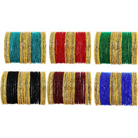 NMII Stylish Multicolour Glass Bangles Set For Womens & Girls Studded Golden Zircon Gemstone, Ballchain and Velvet Bangles | Fancy Glass Bangles Set- Pack of 144 Bangles, (MultiColour-2.2 Inches)