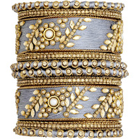 Peora Acrylic Alloy & Kundan Chuda Bangles Set for Women & Girls (Grey)