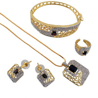 Lucky Jewellery 18K Gold Plated American Diamond (AD) White Color Combo Pendant Set with Earring, Bracelet, & Ring for Girls & Women (575-P4SA-1554-BL)