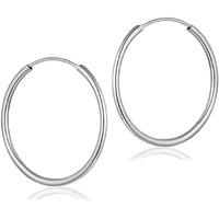 SIVYAA Pure 925 Sterling Silver Plain Round Hoop Bali Earrings for Women Men Boys & Girls, Diameter 25mm Medium