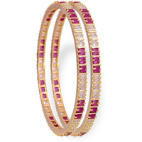 Ratnavali Jewels Beautiful CZ Studded Gold Plated Traditional Red Ruby and White Bangles Set for Women RV791 (2.2)