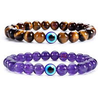 Hot And Bold Multilayered Couple Evil Eye Beads Combo Bracelet Set. Embrace Harmony, Protection, and Positive Energy Together for Him & Her. (Earthly Combo Bracelet (Tiger Eye & Amethyst))