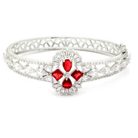 ZENEME Bracelet Rhodium-Plated Silver Toned Red American Diamond Studded Contemporary Kada Openable Bracelet For Women and Girls