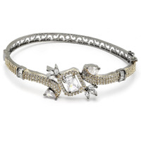 ZENEME Bracelet Rhodium-Plated Silver Toned Crystal American Diamond Studded Contemporary Kada Openable Bracelet For Women and Girls