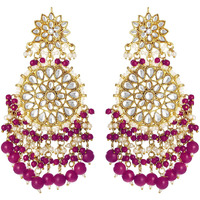 Peora Gold Plated Kundan Pearl Rani Pink Chandbali Long Dangle Earrings Jewellery for Women Girls|Rakhi Rakshabandhan Gift for Sister Bhabhi, Gifts for Women