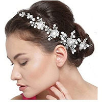 YouBella Fashion Jewellery Floral Stone Hair Chain Clip With Pins accesories For Women and Girls (Silver)