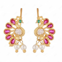 Vama Fashions Half Moon Or Peacock Shape Maharashtrian Traditional Press on Bugadi Upper Ear Clip on Earrings For Women & Girls (pressing earrings)