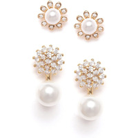 Zaveri Pearls Set of 2 Gold Tone Contemporary Cubic Zirconia Brass Stud Earrings For Women-ZPFK11165