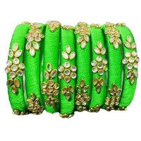 IJYA Sihan Handicrafts Kundan Work Silk Thread Bangle Kada For Women Girls 8 PC Set Wedding & Festive Occasion (LG, 2.6)