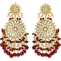 Peora Gold Plated Kundan Pearl Maroon Chandbali Long Dangle Earrings Indian Traditional Ethnic Jewellery for Women