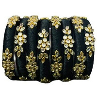 IJYA Sihan Handicrafts Kundan Work Silk Thread Bangle Kada For Women Girls 8 PC Set Wedding & Festive Occasion (Multicolor) (B, 2.4)