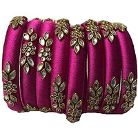 IJYA Sihan Handicrafts Kundan Work Silk Thread Bangle Kada For Women Girls 8 PC Set Wedding & Festive Occasion Handmade Multicolored Chura Chuda Chudi Stone Studded(Pink) (2.6)