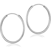 SIVYAA Pure 925 Sterling Silver Plain Round Hoop Bali Earrings for Women Men Boys & Girls, 30mm Medium