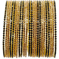NMII Non-Precious Metal Base Metal with Zircon Gemstone Studded worked Glossy Finished Bangle Set For Women and Girls, (Gold-Black_2.6 Inches), Pack Of 24 Bangle Set