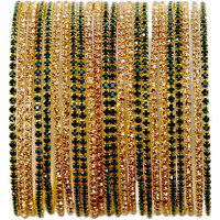 NMII Non-Precious Metal Base Metal with Zircon Gemstone Studded worked Glossy Finished Bangle Set For Women and Girls, (Gold-Green_2.2 Inches), Pack Of 24 Bangle Set