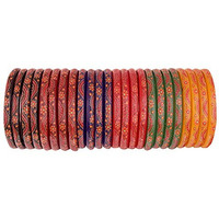 NMII Glass with Flower Pattern Glossy Finished Kada Set For Women and Girls, (Multy_2.4 Inches), Pack Of 24 Kada Set