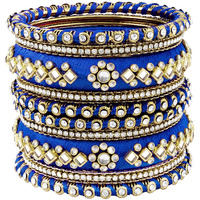 Peora Women Velvet Matching Fancy Silk Thread Blue White Chuda/Chura Bangle Set(Size 2.8)