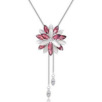 Shining Diva Fashion Stylish Crystal Flower Long Chain Silver Plated Pendant for Women (Pink, 10733np)