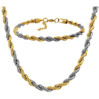 Nakabh Handmade Stainless Steel Chain Necklace Bracelet for Men Boys (0201) Golden Silver Rope
