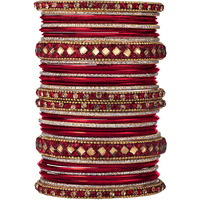 Peora Gold Plated Red Diamond Metal Chuda Chura Bangle Set Indian Traditional Bridal Fashion Jewellery for Women Girls (Size - 2.6)|Rakhi Rakshabandhan Gift for Sister Bhabhi, Gifts for Women