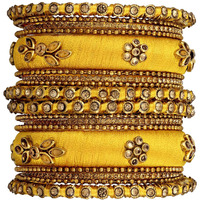 Peora Gold Plated Brass & Kundan Bangles Set for Women (Yellow)