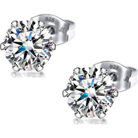 LaBling 925 Sterling Silver Stud Earrings Round Brilliant Cut Cubic Zirconia Tops for Men, Women - Silver 7mm