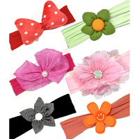 Quarya Baby Girl Hairband Headband Elastic Lace Hair Wrap with Cartoon Figure Bow For Kids Toddlers Hair Accessories Multicolour Mix Designs (Pack of 6)(Band1)