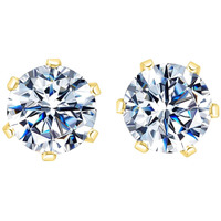 HIGHSPARK 925 Silver Solitaire Stud Earrings in Gold Finish| 92.5 Sterling Silver & Round Brilliant Cubic Zirconia Tops for Men Women Boys & Girls | Gold 5mm