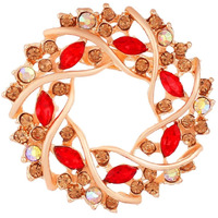 VAMA Golden Crystal Stone Saree Brooch Pins Floral Coat Dress Gown Shawl Wedding Bridal Brooch Accessories for Women & Girls (red saree brooch)