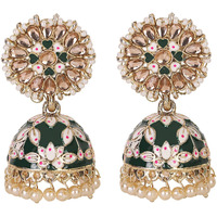 Shining Diva Fashion Latest Stylish Traditional Gold Plated Jhumki Earrings for Women & Girls (13608er), Gold Green, One Size