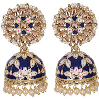 Shining Diva Fashion Latest Stylish Traditional Gold Plated Jhumki Earrings for Women & Girls (13613er), Gold Blue, One Size