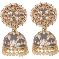Shining Diva Fashion Latest Stylish Traditional Gold Plated Jhumki Earrings for Women & Girls (13614er), Gold Grey, One Size