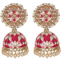 Shining Diva Fashion Latest Stylish Traditional Gold Plated Jhumki Earrings for Women & Girls (13606er), Gold Pink, One Size