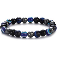 Young & Forever Evil Eye Original Black Tourmaline Beads Nazariya Triple Protection Blue Tiger Eye Bead Women Bracelet for Men Nazar Hand Bracelets Accessories Woman Girls