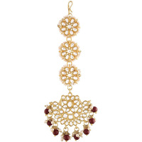 I Jewels 18K Gold Plated Matte Finish Traditional Pearls Kundan Studded Maang Tikka For Women/Girls (T2911M)