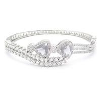 ZENEME Bracelet Rhodium-Plated Silver Toned Grey Crystal American Diamond Studded Teardrop With Leaf Shaped Openable Kada Bracelet For Women and Girls