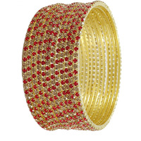 ZULKA Non-Precious Metal Base Metal with Zircon Gemstone Studded worked Glossy Finished Bangle Set For Women and Girls, (RedGold_2.2 Inches), Pack Of 12 Bangle Set