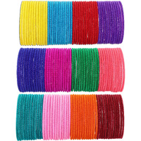 NMII Glass with Velvet worked Glossy Finished Bangle Set For Women and Girls, (F9_Velvet-(7)_Multicolour_2.2 Inches), Pack Of 144 Bangle Set