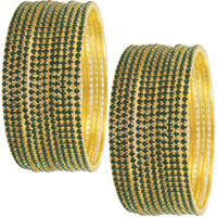 ZULKA Non-Precious Metal Base Metal with Zircon Gemstone Studded worked Glossy Finished Bangle Set For Women and Girls, (Green_2.8 Inches), Pack Of 24 Bangle Set