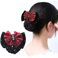 MAYCREATE Hair Bun Net Bow Hair Clip Bun Cover for Women Mesh Barrette Spring Clip Hairnet Bowknot Decor Snood Net for Daily, Work, Dancer, Nurse, etc (Red)