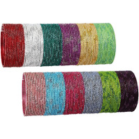 NMII Stylish Multi colour Metal Bangles set for women and Girls with Zari and Cutting Design | Fancy Multicolour Bangles for women | Metal Churi Set- Pack of 144 Bangles, (PP15-(6)-Multi-2.10)