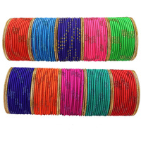 NMII Non-Precious Metal with Base Metal and Zari Dotted Matte Finished Bangle set for Women and Girls, (Multicolour-Design-6 2.10_Inches), Pack Of 144 Bangles
