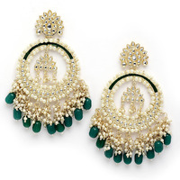 Shining Diva Fashion Latest Stylish Traditional Pearl Kundan Earrings for Women and Girls (14062er)(Green)
