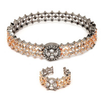 ZENEME Bracelet Rose Gold Gun Metal Toned American Diamond Studded Celebrity Inspired Openable Kada With Matching Ring Bracelet for Women & Girls