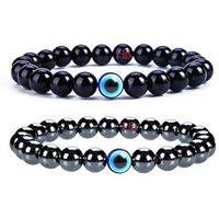 Hot And Bold Multilayered Couple Evil Eye Beads Combo Bracelet Set. Embrace Harmony, Protection, and Positive Energy Together for Him & Her. (Gemstone Fusion Bracelet (Hematite & Onyx))