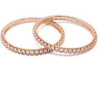 ZENEME Set of 2 Rose Gold-Plated Lime Green & Pink Artificial Stones studded Bangles for Women & Girls (2.4) (Style_01, 2.8 Inches)